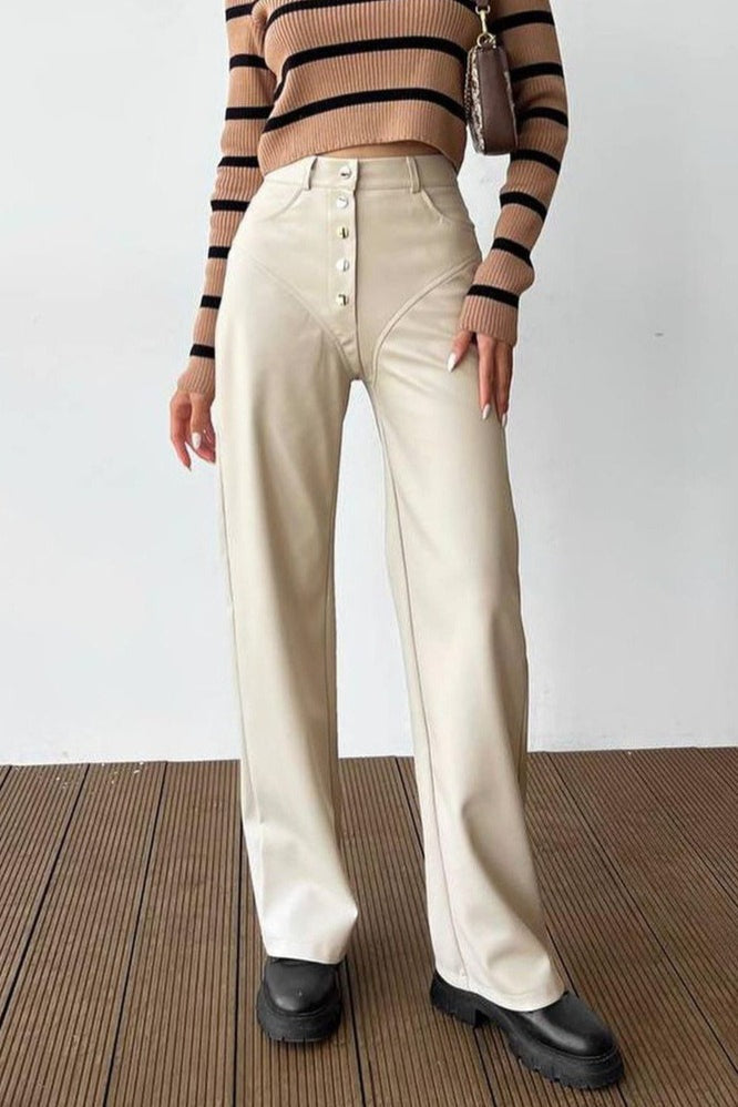 Leather Patchwork Casual Pants image 8