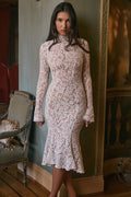 Round Neck Lace Long Sleeve Mermaid Midi Dress image 1