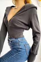 Solid Dual Zipper Slim Cropped Hoodie image 5
