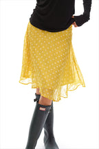 Sweet Yellow Polka Dot Draped Midi Skirt image 1