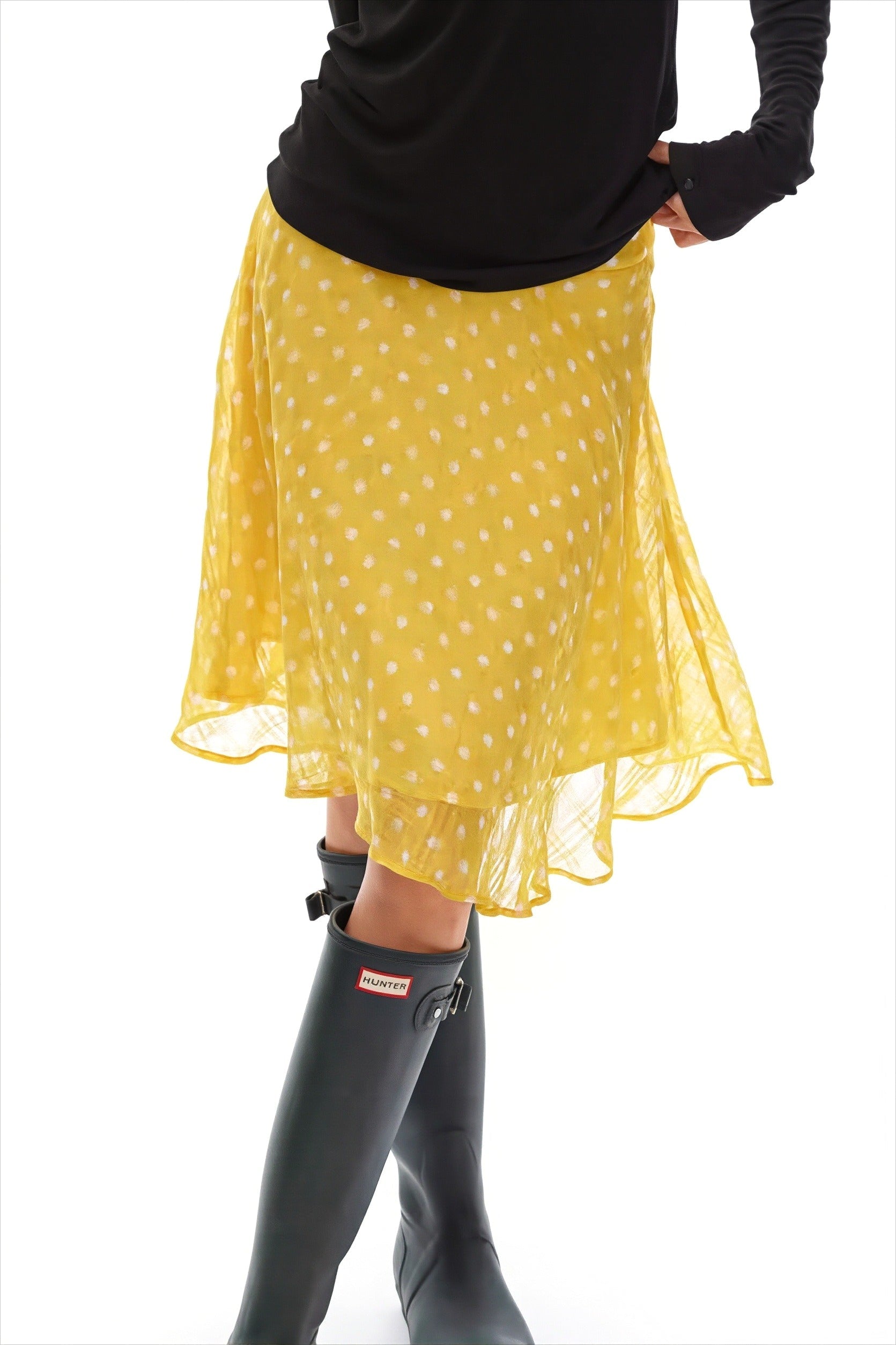 Sweet Yellow Polka Dot Draped Midi Skirt image 1