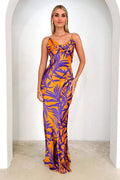 Sexy Purple Floral Print V-neck Slim Maxi Dress image 1