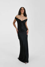Vintage Satin Mermaid Off Shoulder Maxi Dress image 13