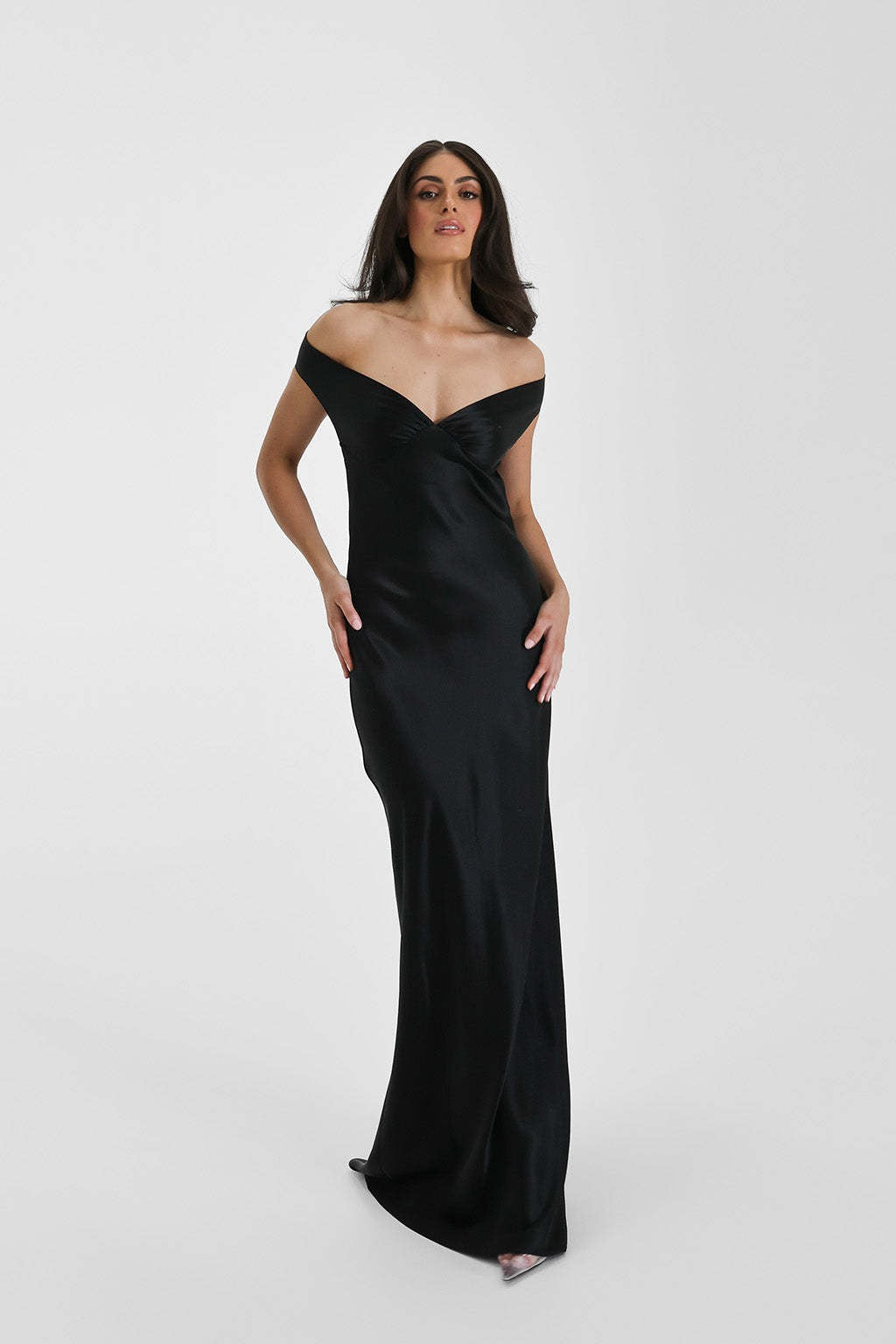 Vintage Satin Mermaid Off Shoulder Maxi Dress image 13