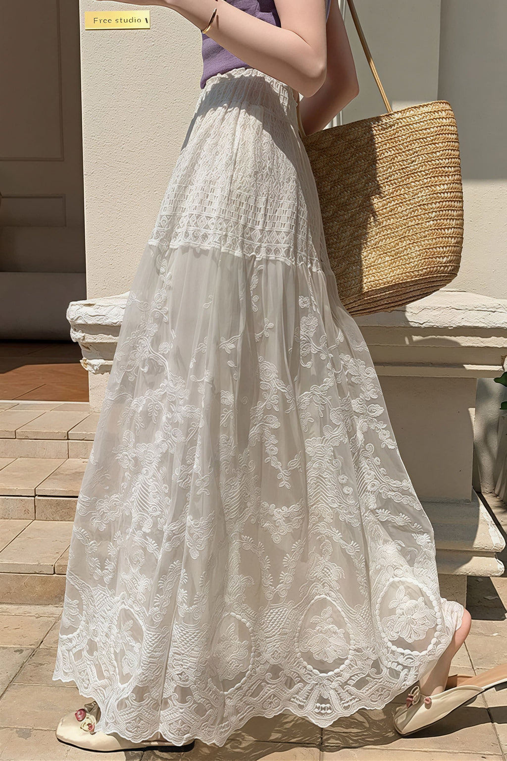 Lace Tulle Swing High Waist Skirt image 3