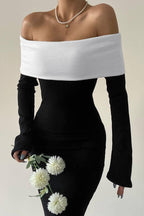 Colorblock Off Shoulder Bodycon Maxi Dress image 4
