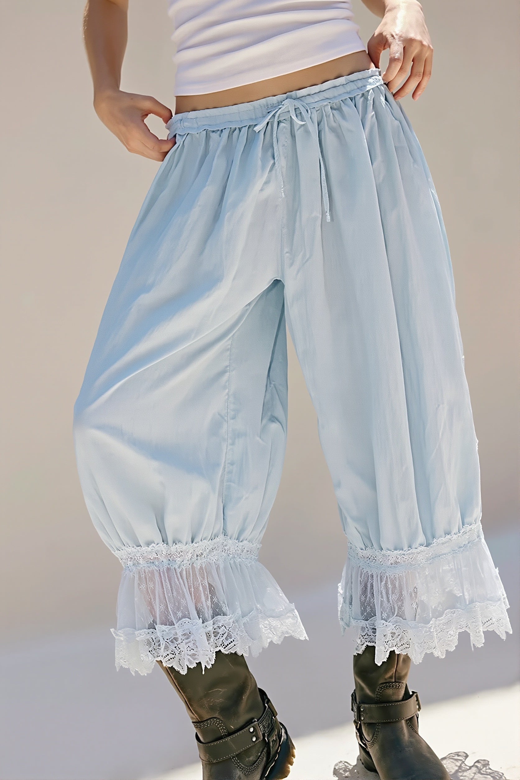 Hollow Out Lace Tie Casual Pants image 3