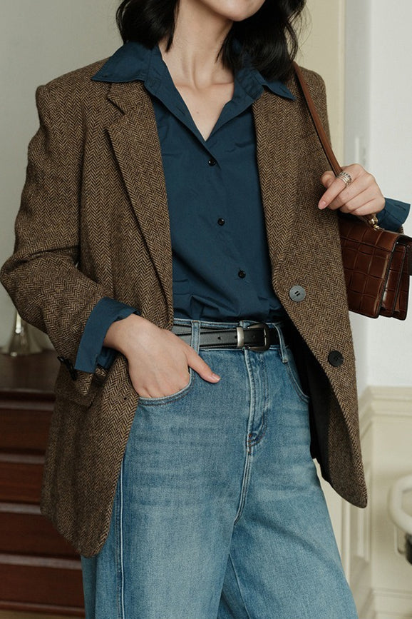Herringbone Wool Blend Blazer image 3