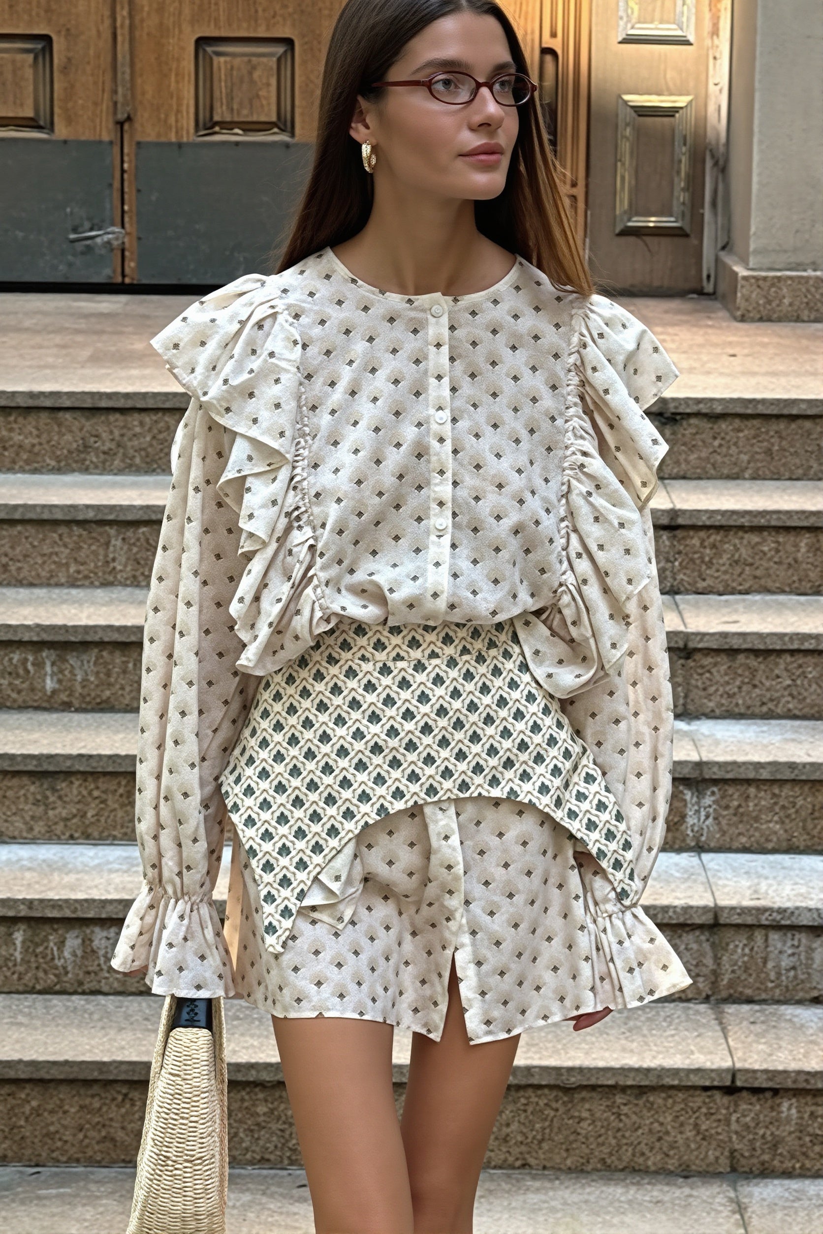 Ruffled Flare Sleeve Printed Mini Dress image 1