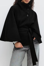 Solid Color Cape Collar Belted Trench Coat image 4