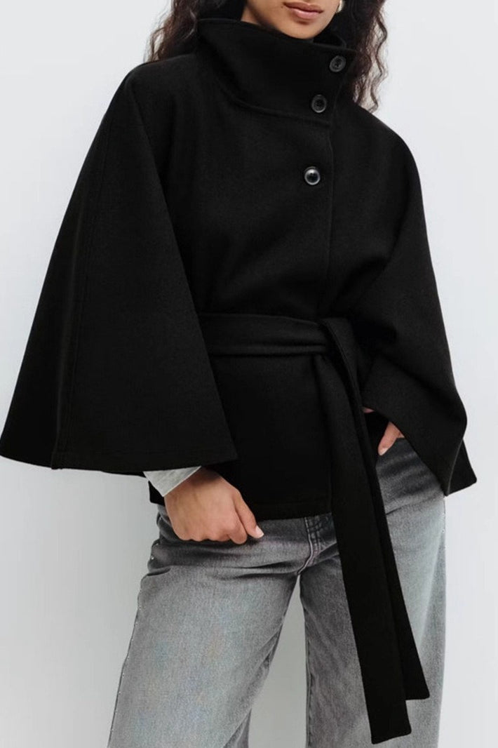 Solid Color Cape Collar Belted Trench Coat image 4
