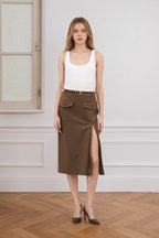 High Waist Split A-Line Midi Skirt image 2
