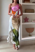 Ruffled One-Shoulder Flowing Suspender Maxi Dress image 1
