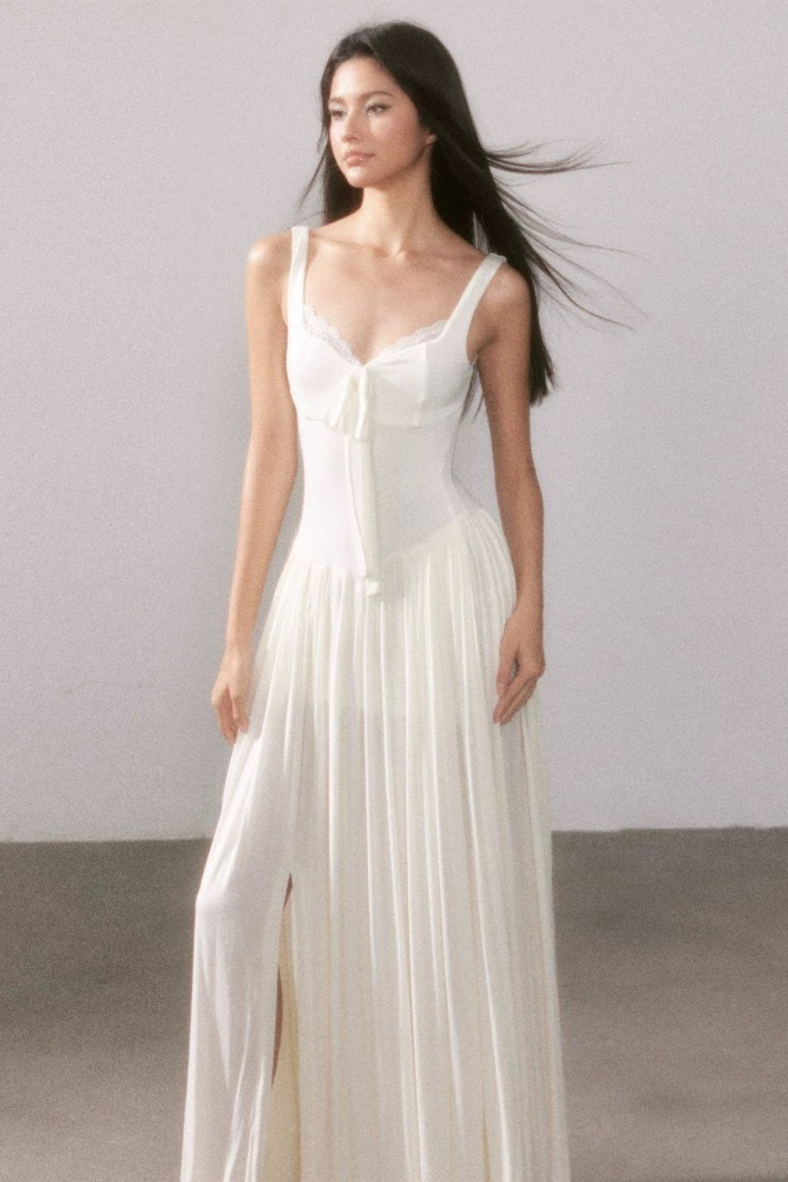 Lace Knit Cami Slit Flowy Maxi Dress image 4