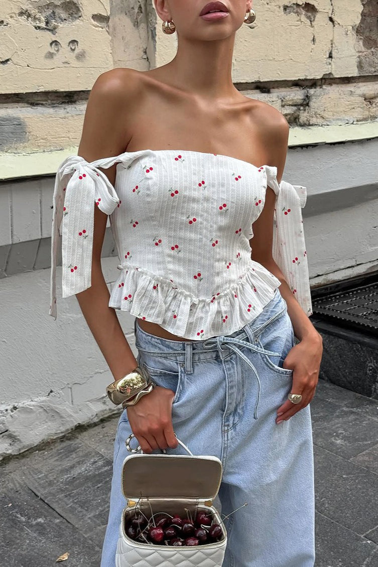Chic Floral Print Ruffle Tie Cami Top image 1