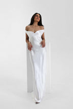 Vintage Satin Mermaid Off Shoulder Maxi Dress image 12