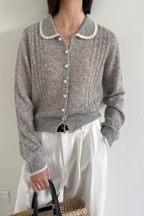 Lace Peter Pan Collar Lightweight Wool Knit Cardigan image 5
