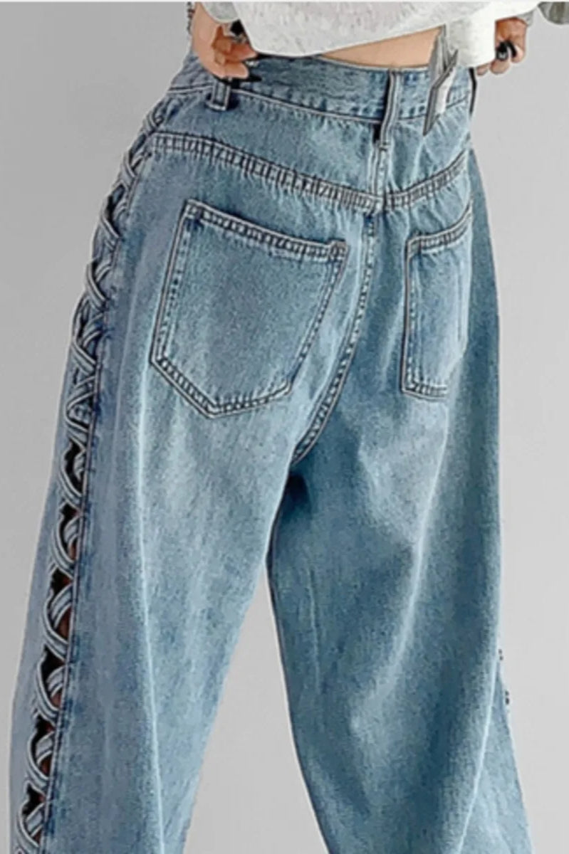 Side Braided Cutout Wide Leg Jeans image 6