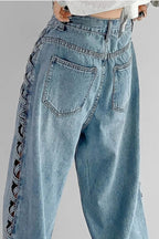 Side Braided Cutout Wide Leg Jeans image 6