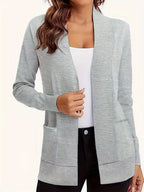 Anya Open Cardigan detail view styled for Avrienne