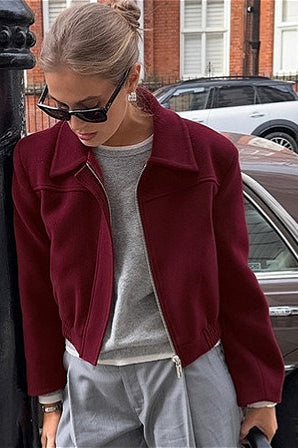 Short Burgundy Wool Blazer Jacket image 1