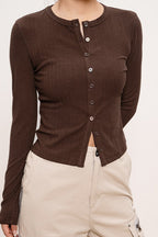 Lightweight Long-Sleeve Ribbed Slim-Fit Single-Row Button Knit Cardigan image 3