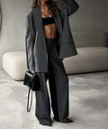 Grey Patchwork Blazer Trousers Office Two Piece Set image 1