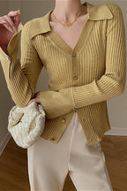 Blue V-Neck Stylish Slim Knit Cardigan image 3