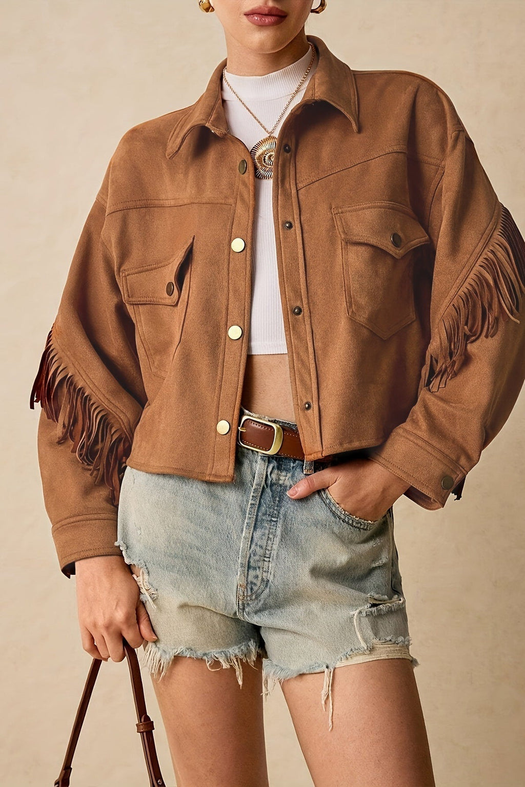 Fringe Trim Drop Shoulder Casual Jacket image 3