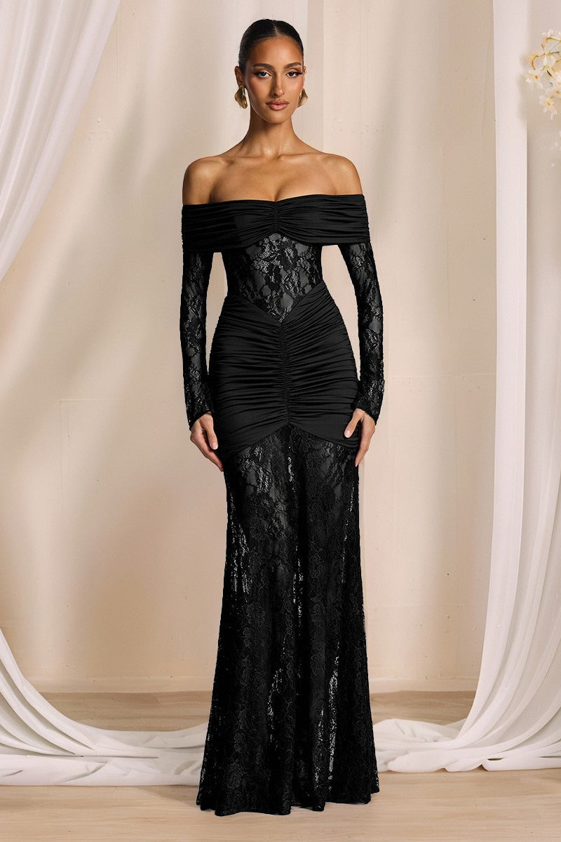 Elegant Lace Off Shoulder Long Sleeve Formal Dress image 1
