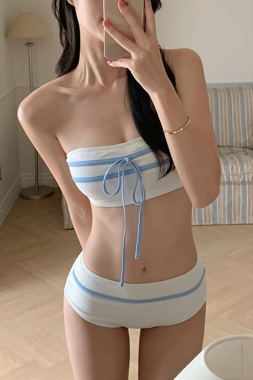 Bandeau Color Block Bow Sweet Bikini Set image 1