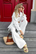 Casual Linen Shirt Straight Pants Two Piece Set image 1