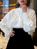 Puff Sleeve Stand Collar White Blouse image 4