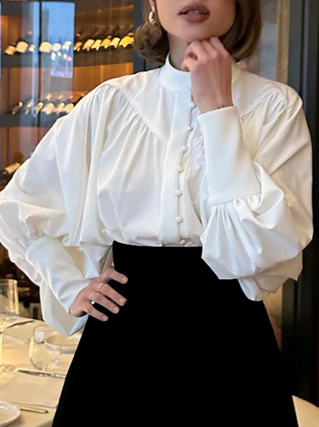 Puff Sleeve Stand Collar White Blouse image 4