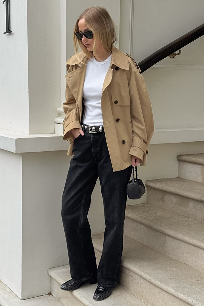 Chic Khaki Trench Collar Jacket image 1
