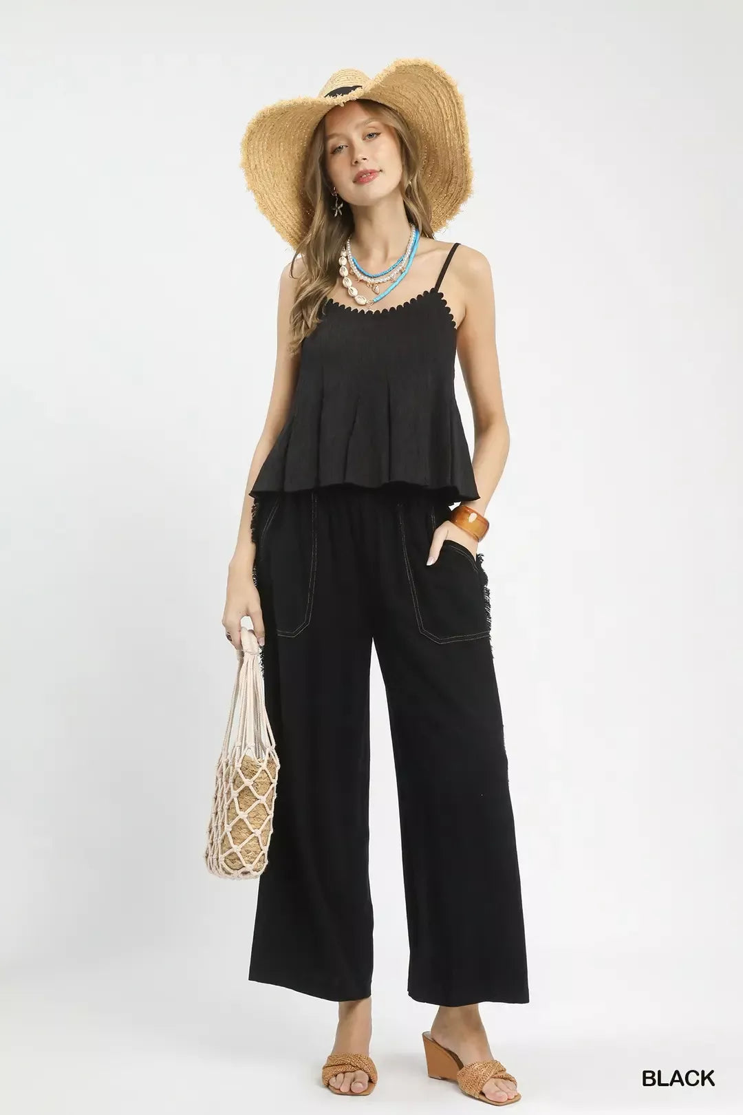 Laurel Linen Trousers detail view styled for Avrienne