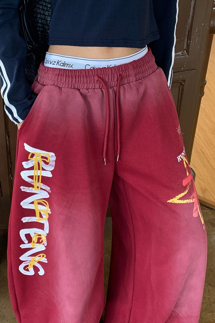 Retro High Waist Drawcord Graphic Sweat Pants image 7