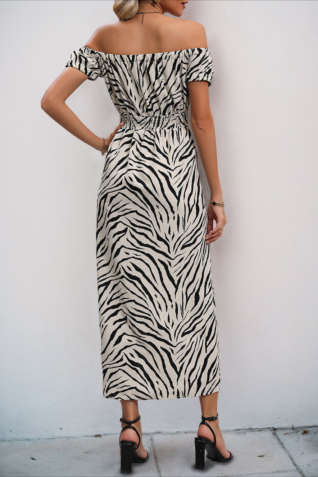 Zebra Print Off Shoulder Puff Sleeve Maxi Dress image 5
