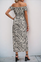 Zebra Print Off Shoulder Puff Sleeve Maxi Dress image 5