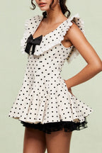 Vintage Polka Dot Bow Collar Ruffled Mini Dress image 2