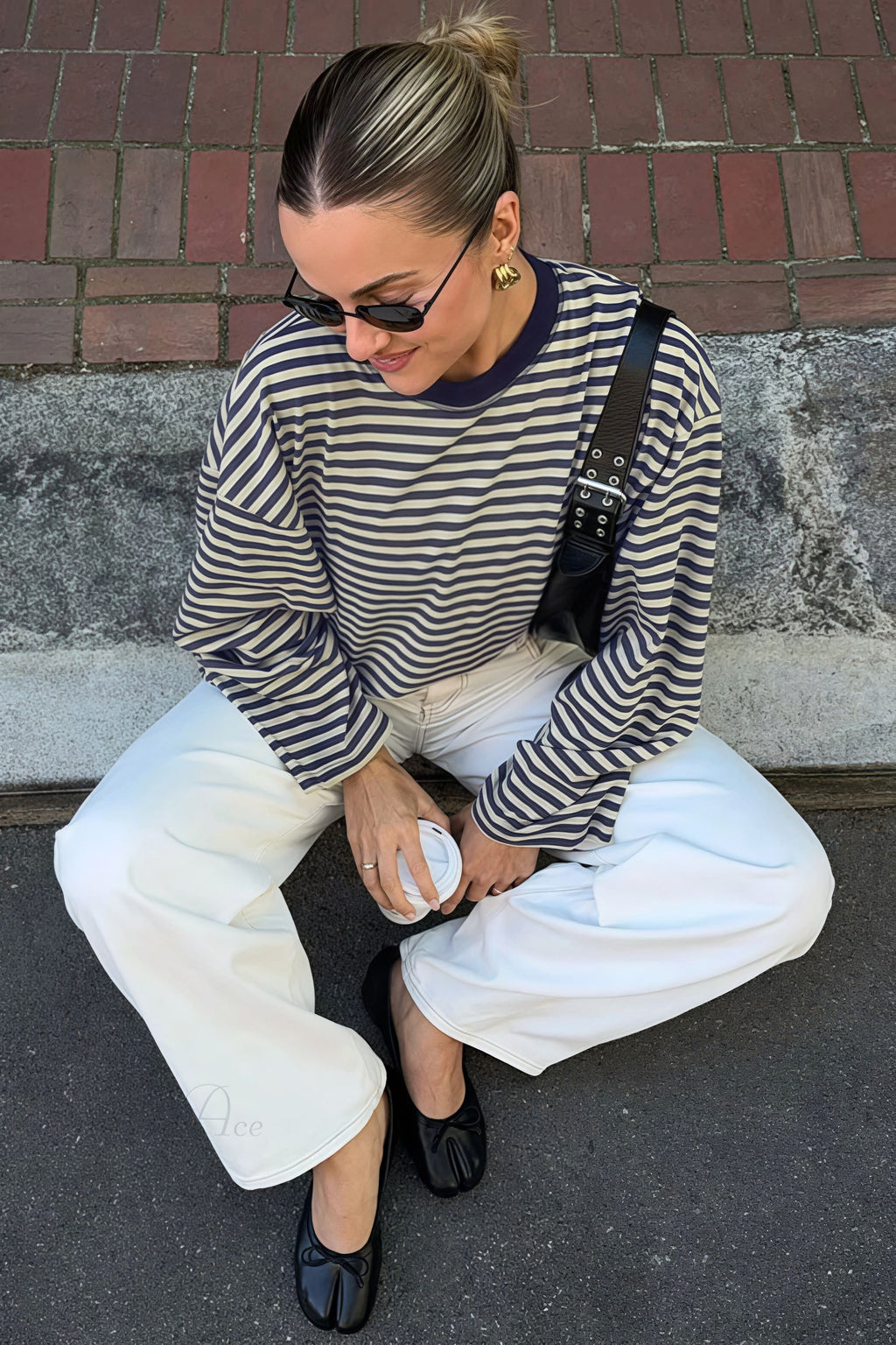 Striped Color Block Crew Neck Loose Long Sleeve Tee image 4