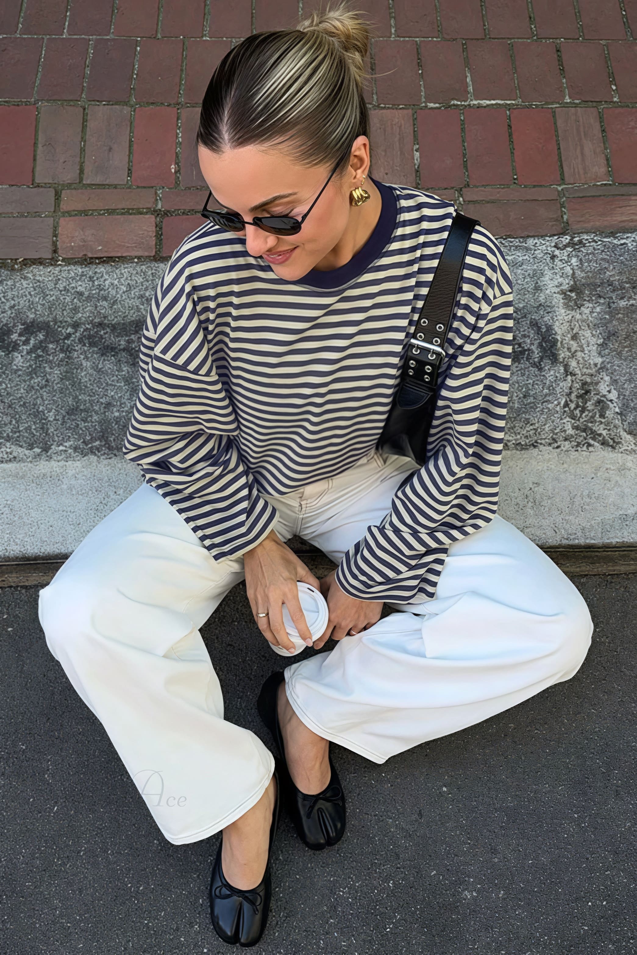 Striped Color Block Crew Neck Loose Long Sleeve Tee image 4