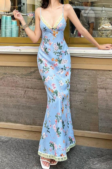 Spaghetti Strap Lace Backless Ruffle Floral Dress image 1