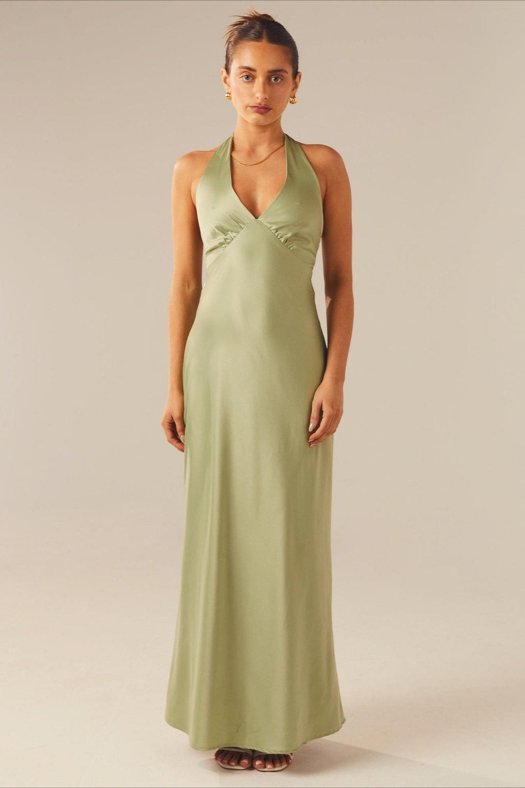 Elegant Solid V Neck Slim Maxi Dress image 5