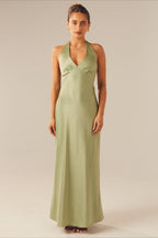 Elegant Solid V Neck Slim Maxi Dress image 5