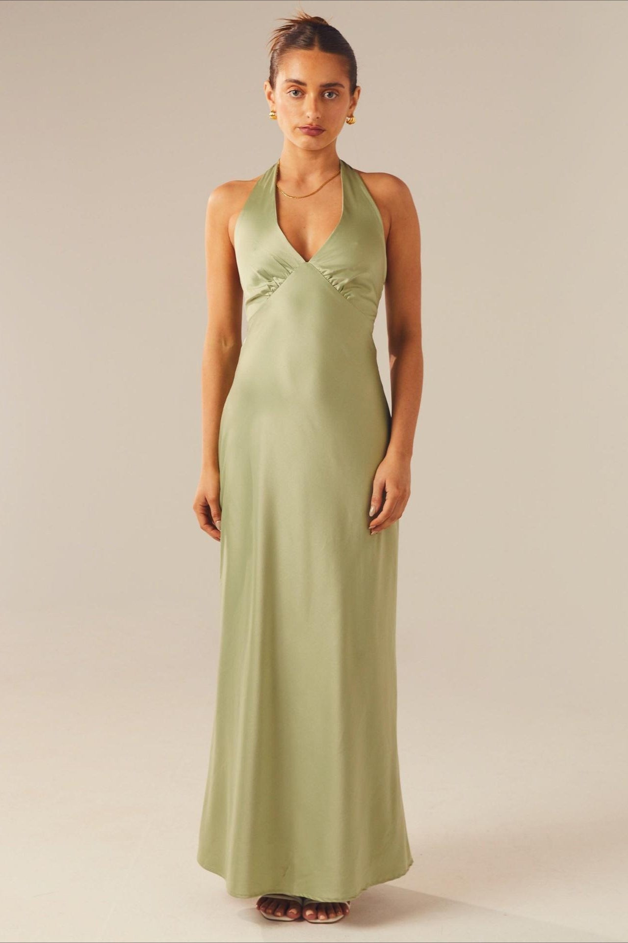 Elegant Solid V Neck Slim Maxi Dress image 5
