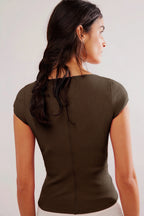Ribbed Button Short Sleeve Casual Blouse image 3