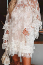 Lace Sheer Ruffle Cover Up Mini Dress image 1