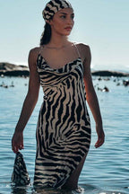 Sheer Zebra Print Tie Waist Maxi Dress image 3