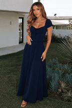 Elegant Slim Fit Ruched Waist Vacation Maxi Dress image 3